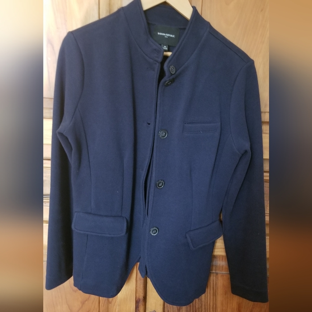 Banana Republic Navy Stand-Collar Knit Jacket